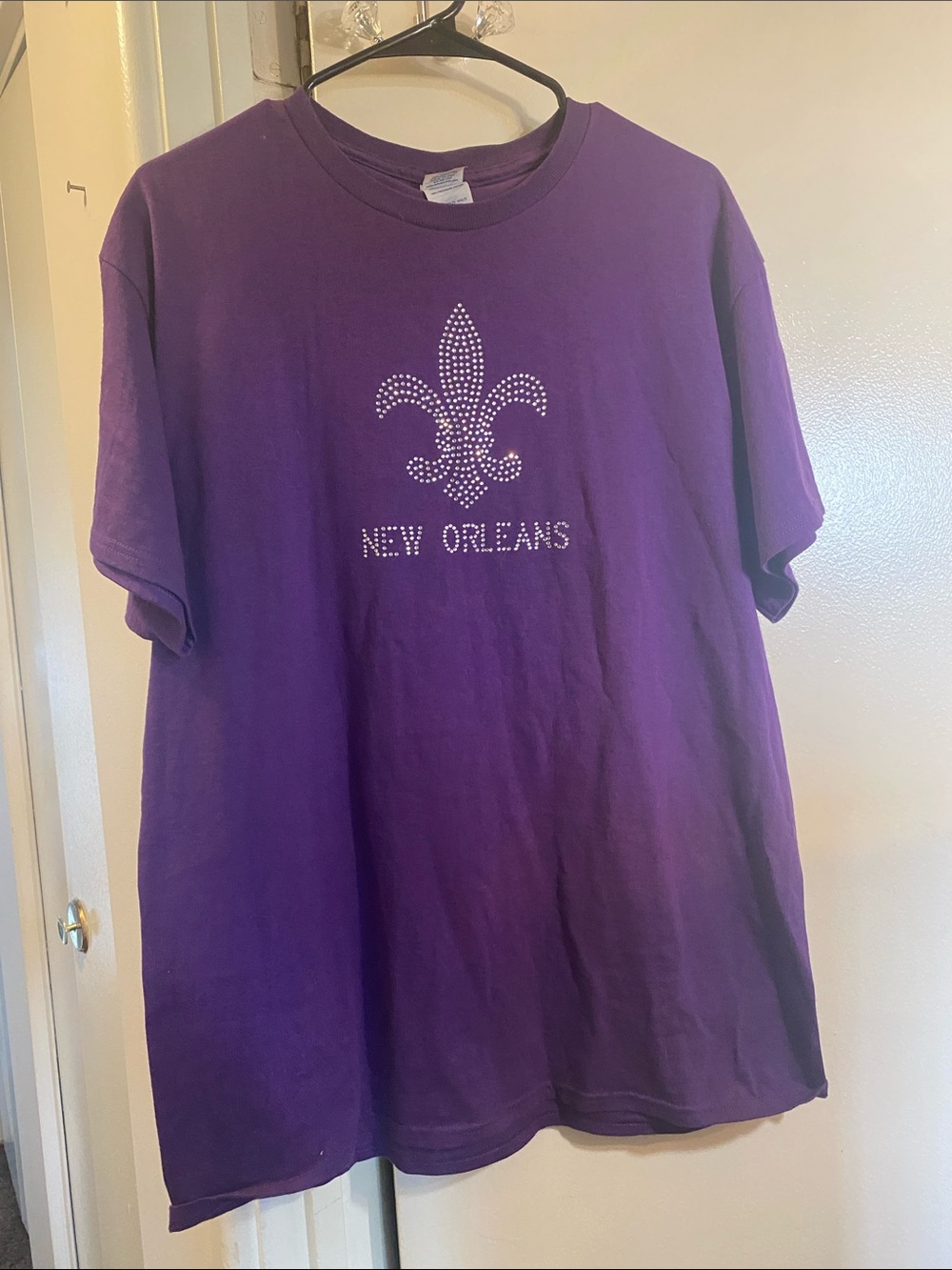 Purple New Orleans Rhinestone Fleur-de-Lis Short Sleeve Tee
